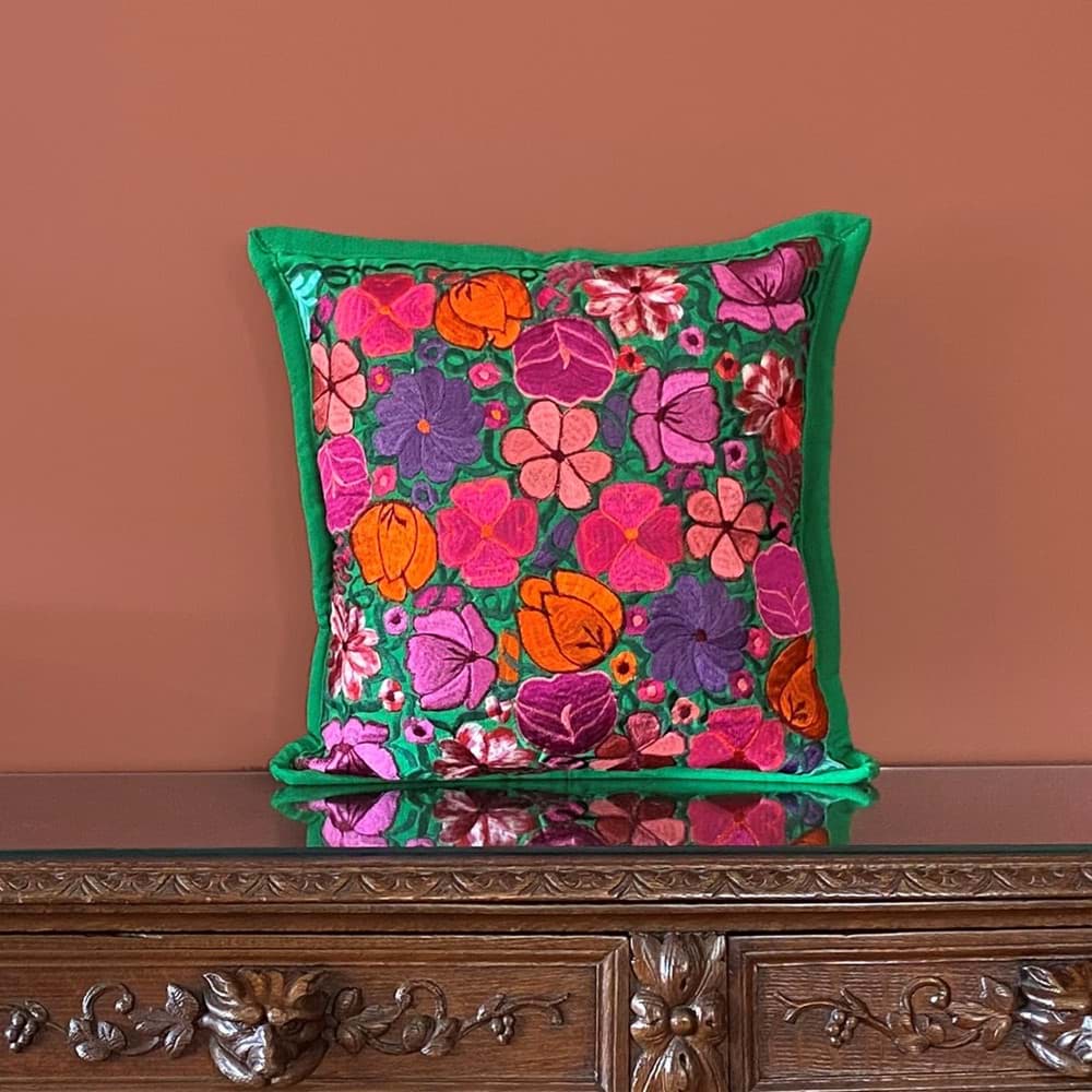 Meksika çiçek işlemeli yastık/Yeşil resmi