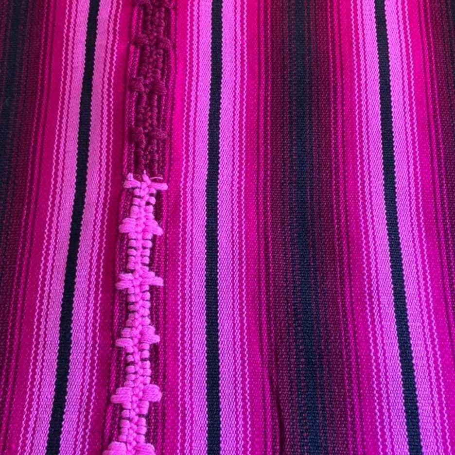 Meksika Renkli Yünlü Battaniye/Fuşya-Pembe resmi