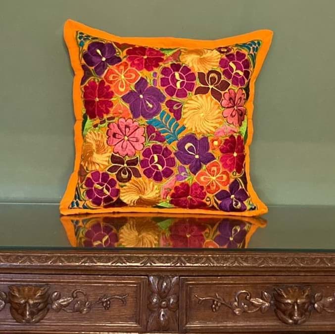 Meksika çiçek işlemeli yastık/turuncu resmi
