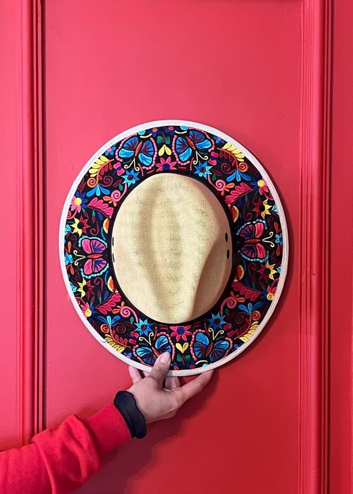 Meksika/Çiçek Nakışlı Hasır Şapka resmi